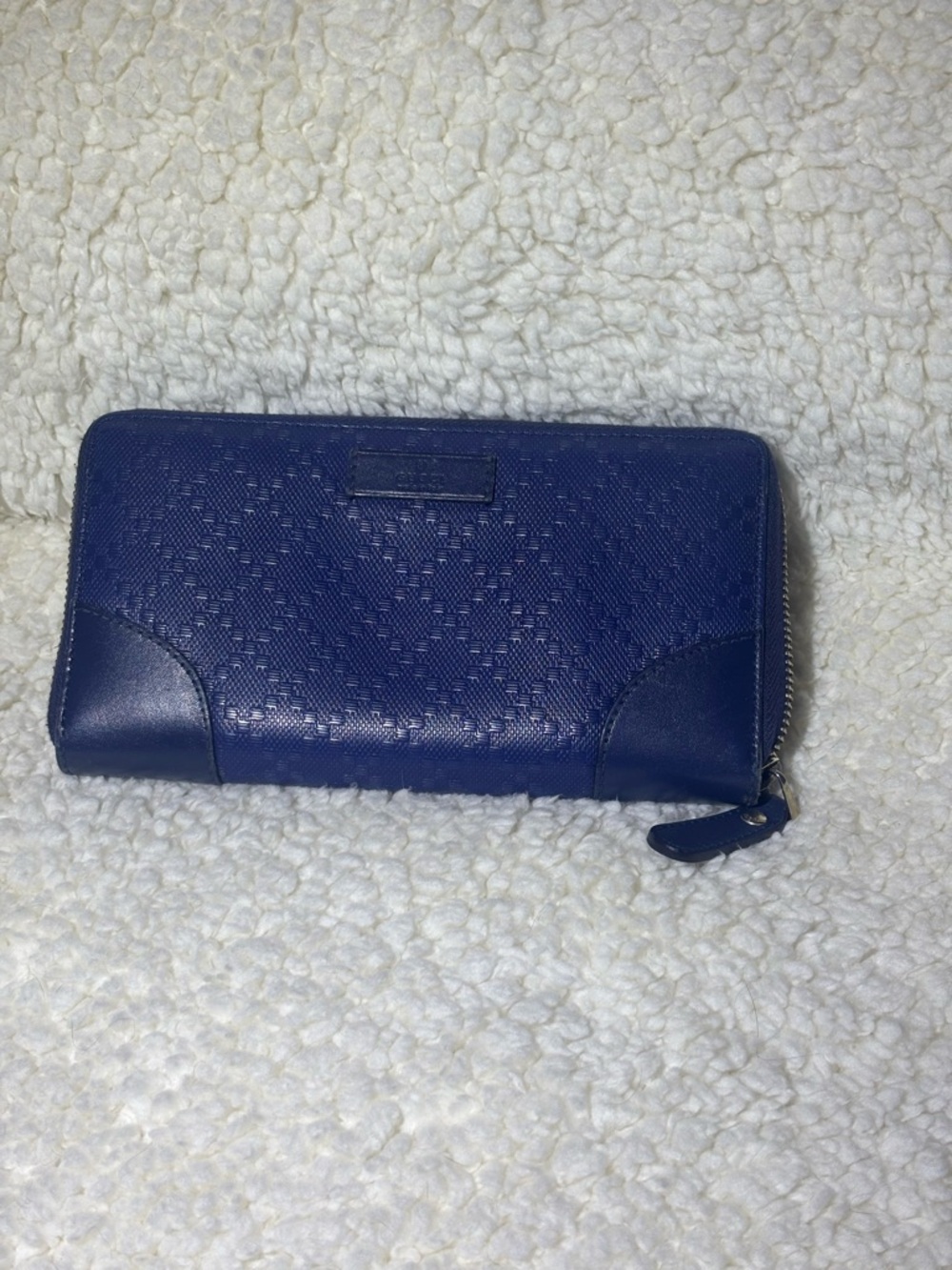 Gucci Navy Embossed Leather Zip Around Wallet